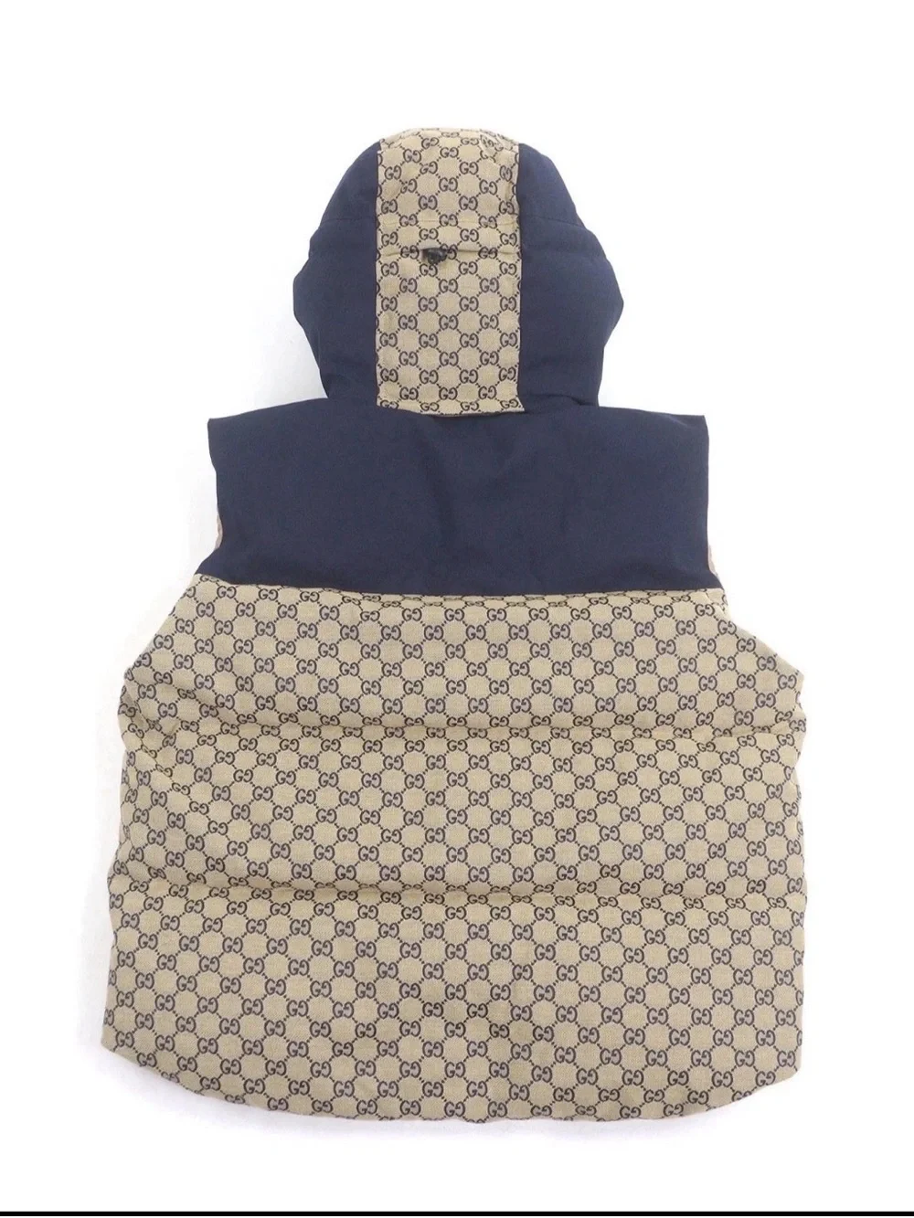 Gucci Navy and Beige GG Monogram Puffer Hooded Jacket